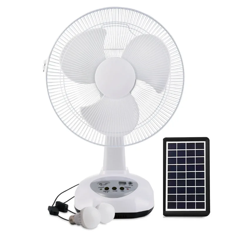 Hot Sale Solar 2 Speeds Cool Wind 12 Inch Table Top Desk Fan with Rechargeable Battery Adapter