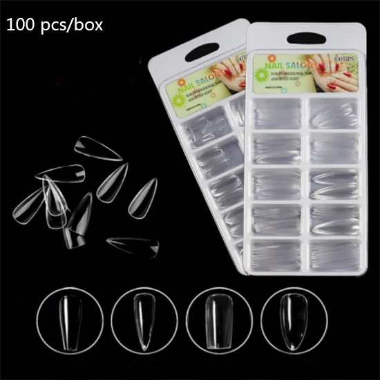 100 PCS Clear Ballerina Square Coffin Full Cover False Nails Tip Extra Long C Curve Nail Tips