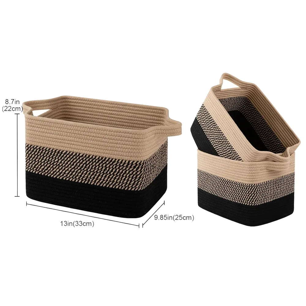 pack of 3  Woven Baskets for storage Nursery storage basket Cotton Rope organizer basket for toys dirty clothes blankets books