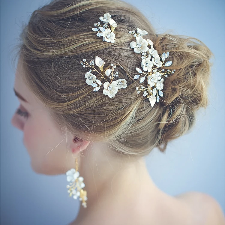 Оптовая продажа Модные Ювелирные наборы свадебные заколки для волос с цветами и кристаллами украшения