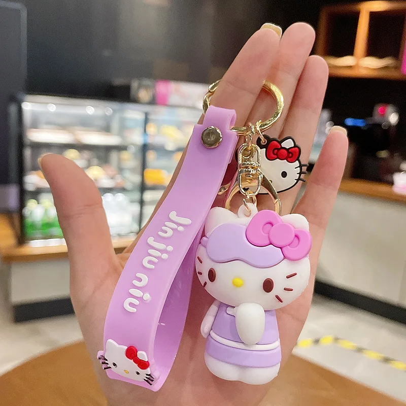 Cute cartoon kt cat girl creative bag ornaments school bag small pendant silicone doll car chain ring keychain wholesale