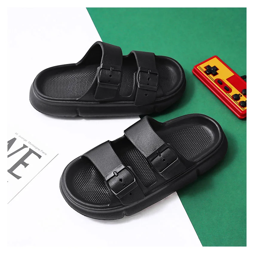New Fashion Beach Sandals Double-buckle Adjustable Strap Big Size Flat Pillow Slippers Casual Girls Slides Shoes
