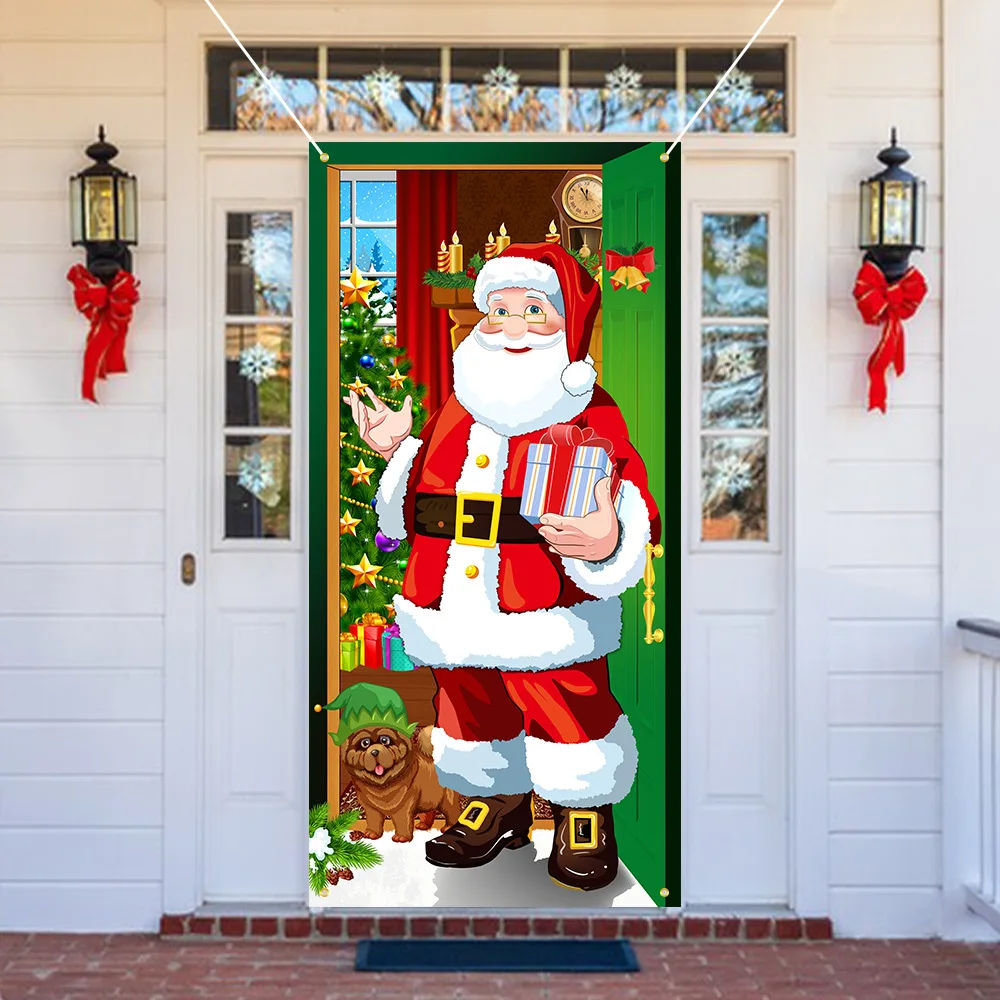 Christmas Door Cover Decoration Santa Claus Xmas Christmas Door Hanging Cover Banner Backdrop for Xmas Christmas Decorations