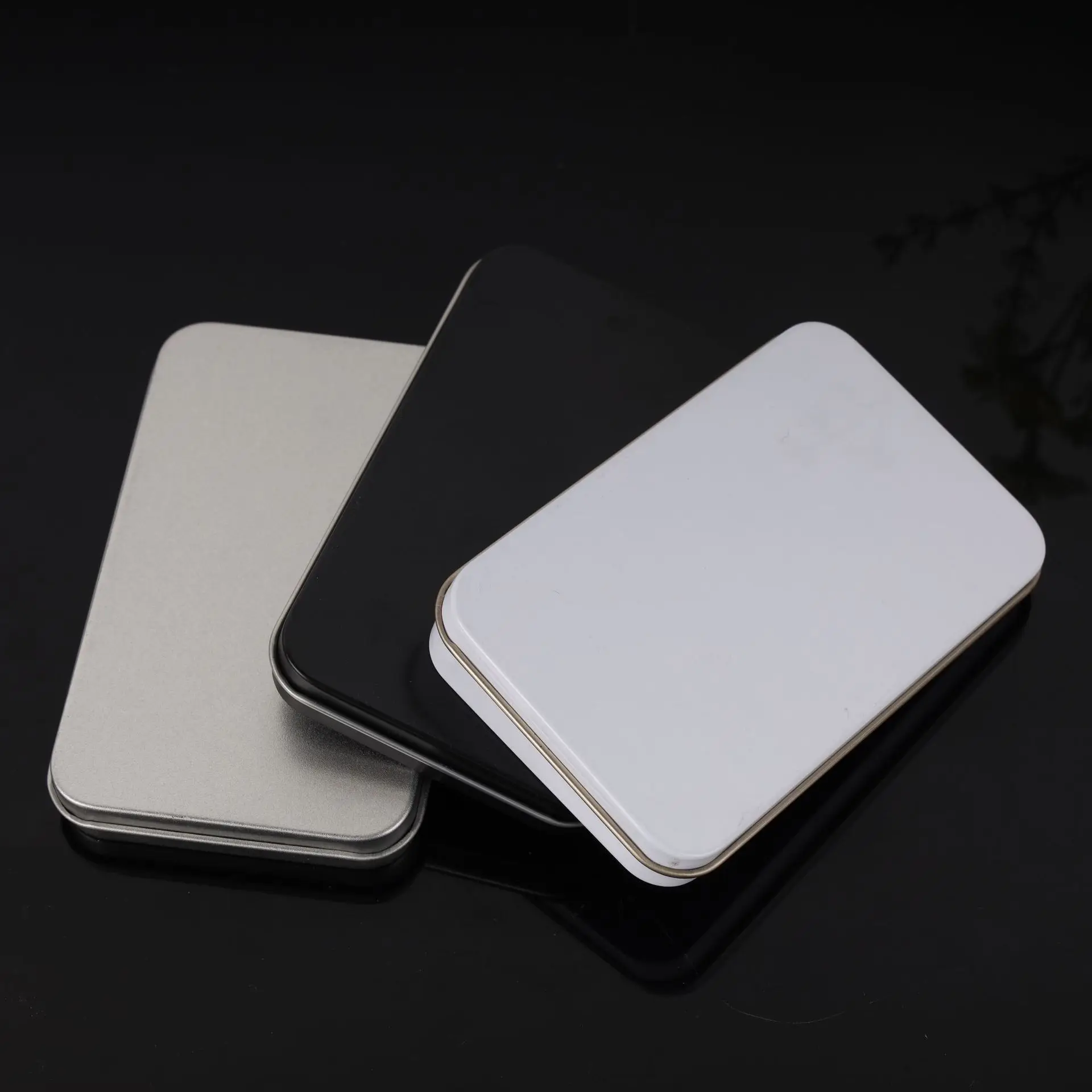 Tin Box Packaging Candy Tin Case Tin Container with Lid / Metal in Stock 106*63*13mm Empty Thin Rectangular Silver/white/black /