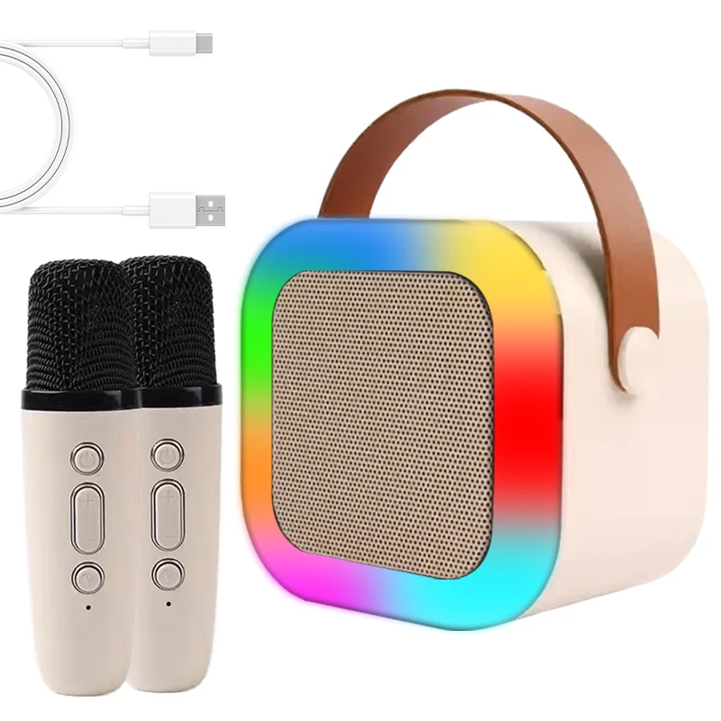 K12 мини караоке машина Mp3 музыкальный плеер красочный свет Портативный Bt динамик с беспроводным микрофоном для семьи