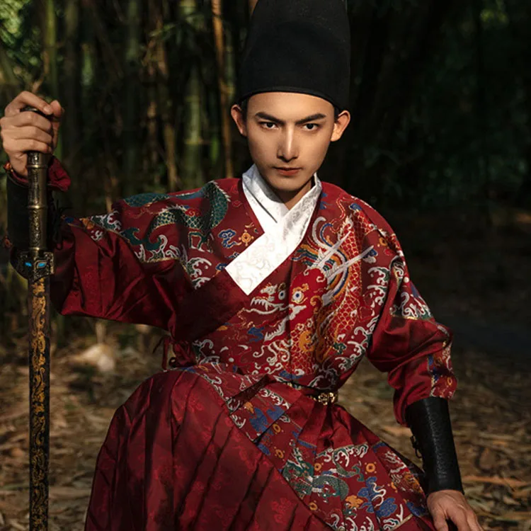  Мужской костюм Hanfu в традиционном китайском стиле династии Мин с летающими рыбками мужская одежда модная традиционная