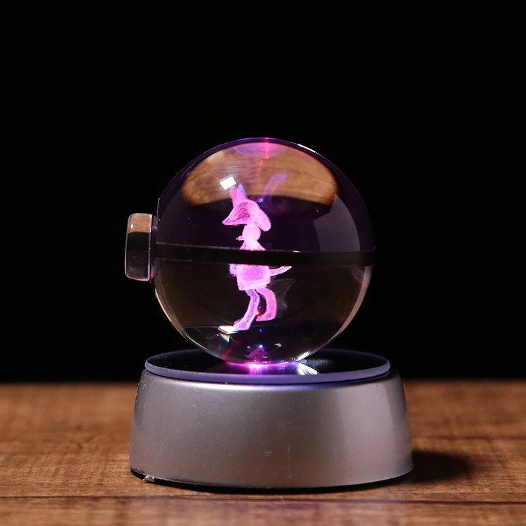  Хит продаж Хрустальный Покемон с гравировкой поделки К9 шар Lucario игрушка USB светодиодная светящаяся