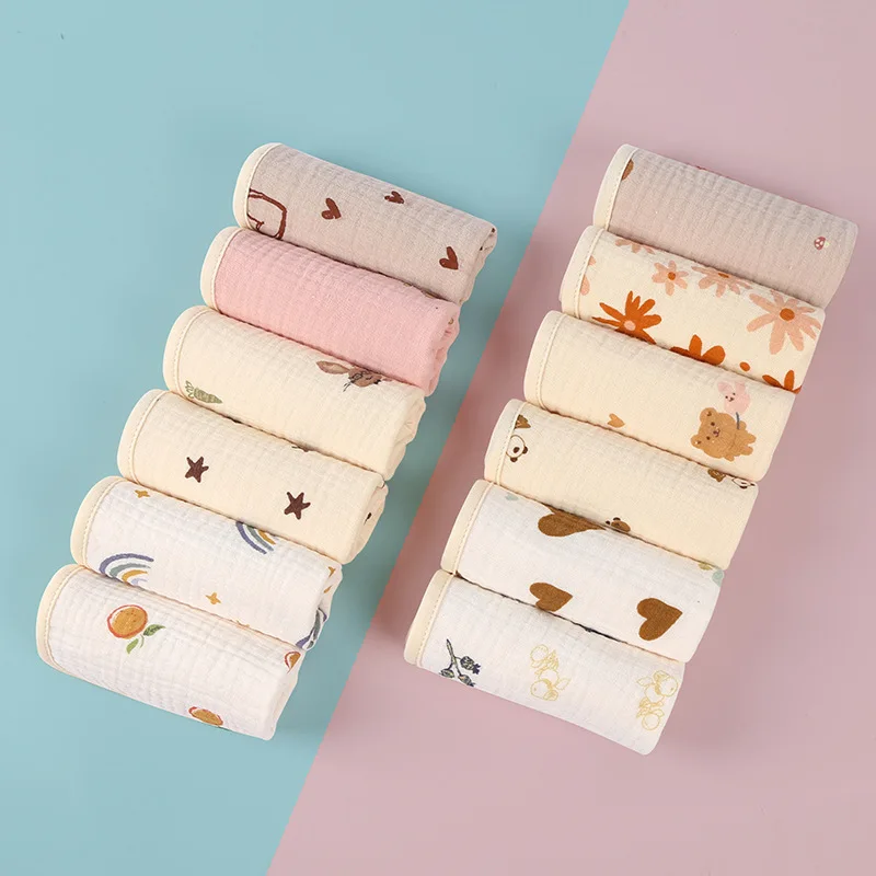 6 Layers Newborn Face Wash Towel Quick-Dry Cotton Printed Baby Burp Cloths Baby Blanket Handkerchief Towels Baby Washcloths