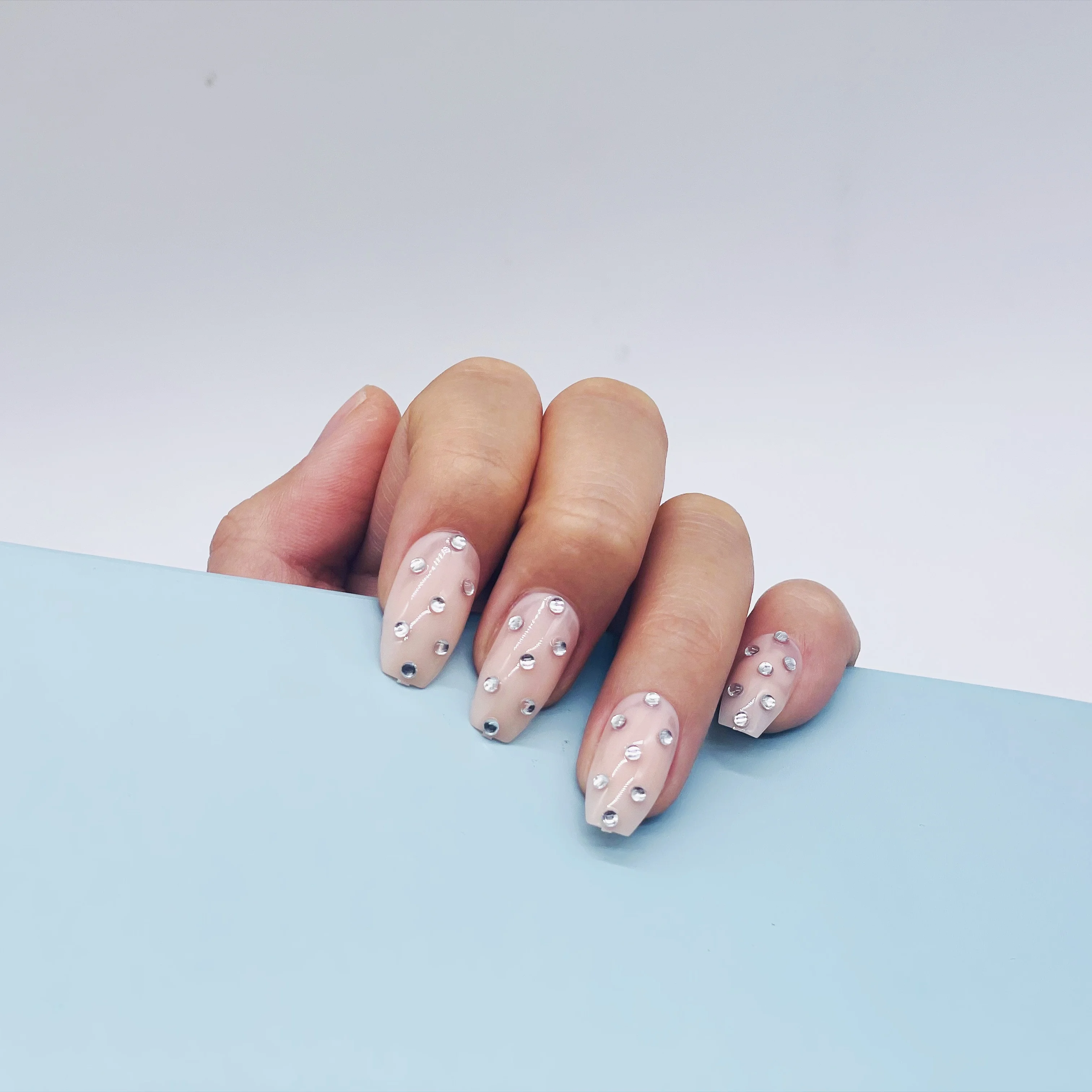 New arrive 24pcs waterproof reusalble peachbuff color coffin shape nail tips for nail art manicure