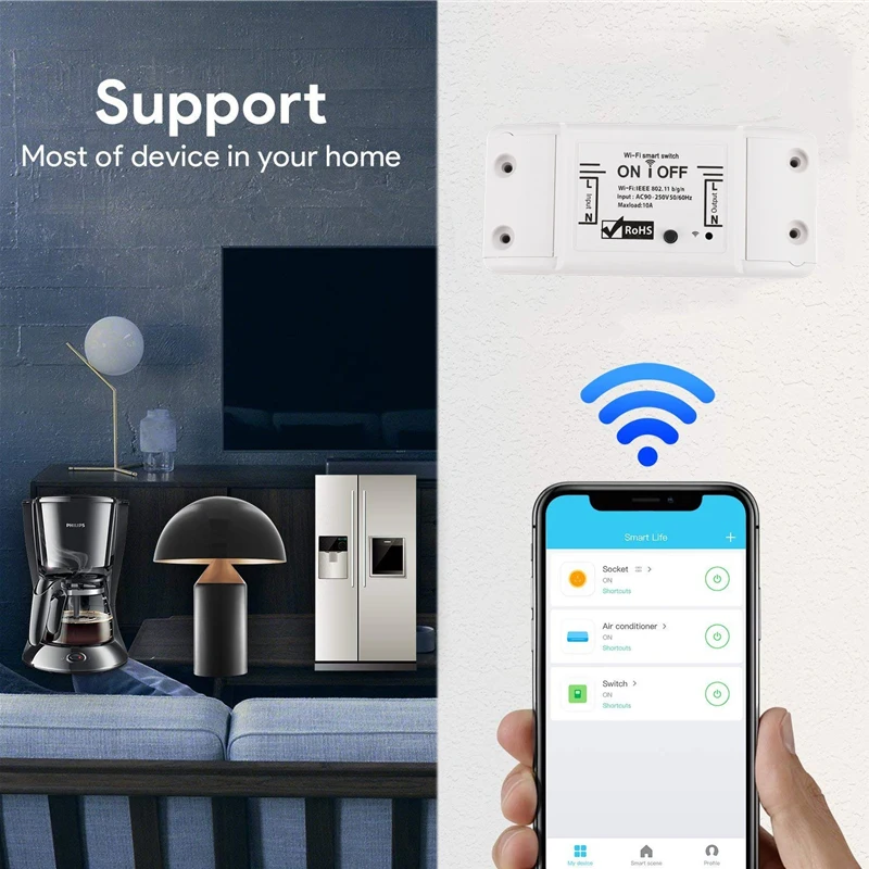 10A Интеллектуальный переключатель Wi-Fi пульт дистанционного управления для приложение Tuya Беспроводной Выключатель света мощность умный дом голосового