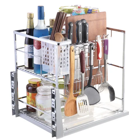 Kitchen Storage Cabinet Corner Pull Out Seasoning Basket