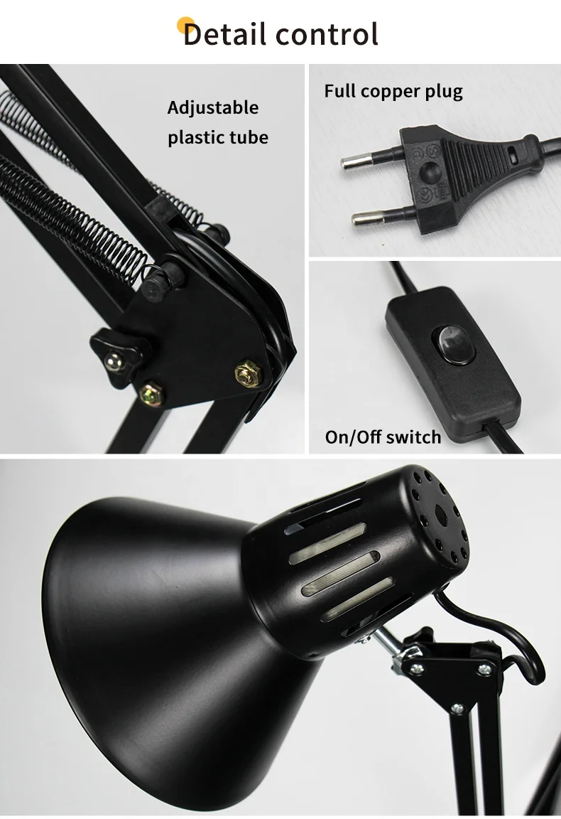 SML Swing Arm Desk Lamp with Clamp Mount Office Bedroom Table Lamp Metal Neck Home Essentials Reading Light