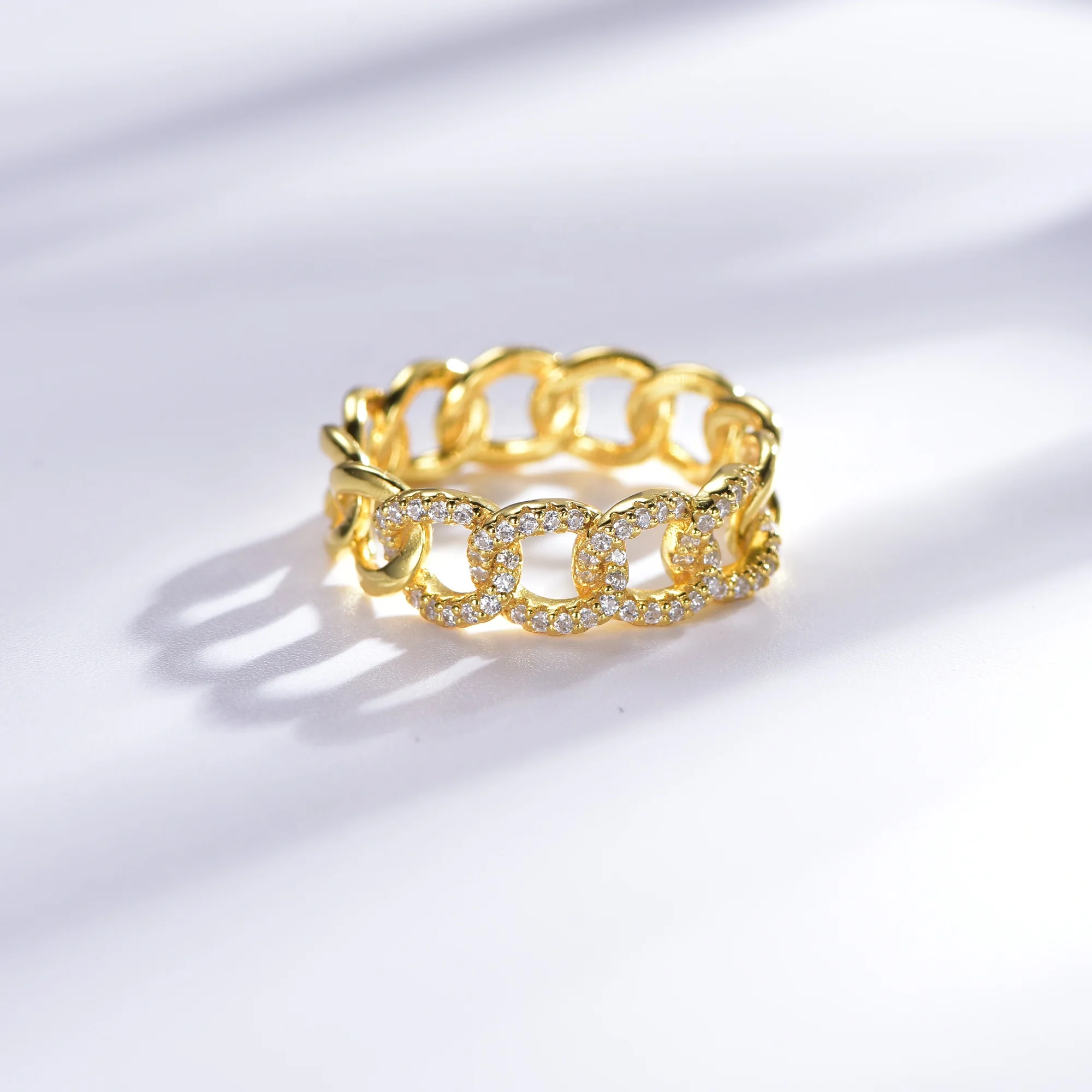 squillo 925 sterling silver cuban link chain gold plated ring real diamond cuban ring moissanite cuban ring