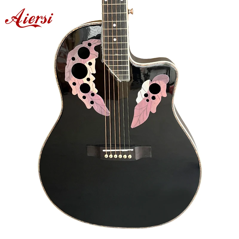 Aiersi brand Black Colour wholesale price round back Electric ovation acoustic guitar folk guitar musical instruments