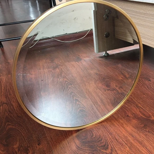 Custom modern big round circle gold metal framed wall mirror cheap traditional bath hanging vanity wall decor mirror miroir