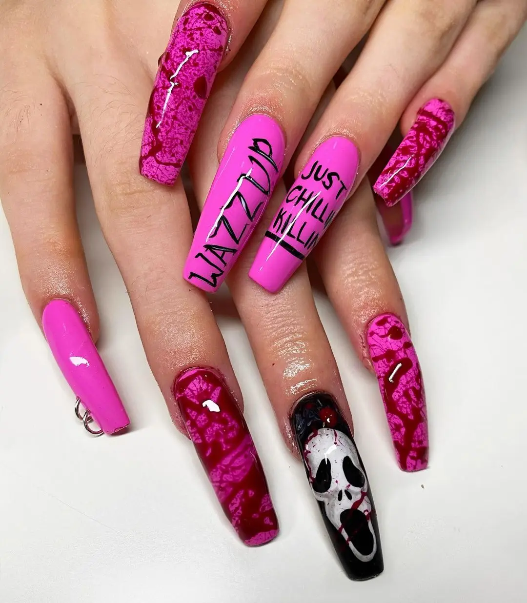 Оптовая продажа, украшения для Хэллоуина, полностью закрывающие ногти fakenail, 24 шт./компл., пресс для ногтей ручной работы, накладные ногти для Хэллоуина