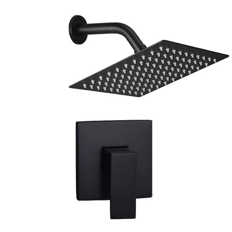 Wall Mounted Matte Black Brass Bathroom Mixer Rainfall Chrome Shower Faucet System Kit Shower Head Set