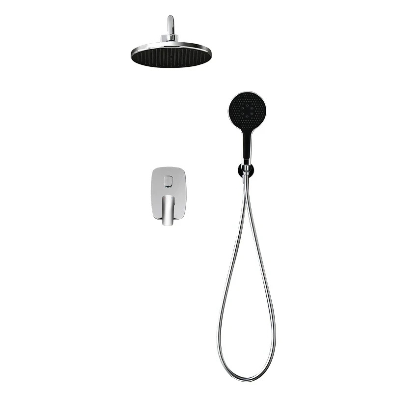 Gold Concealed Shower System Bathroom Shower Faucet Set Embedded Cartridge Faucet Rainfall Shower Mixer Crane Grey Chrome