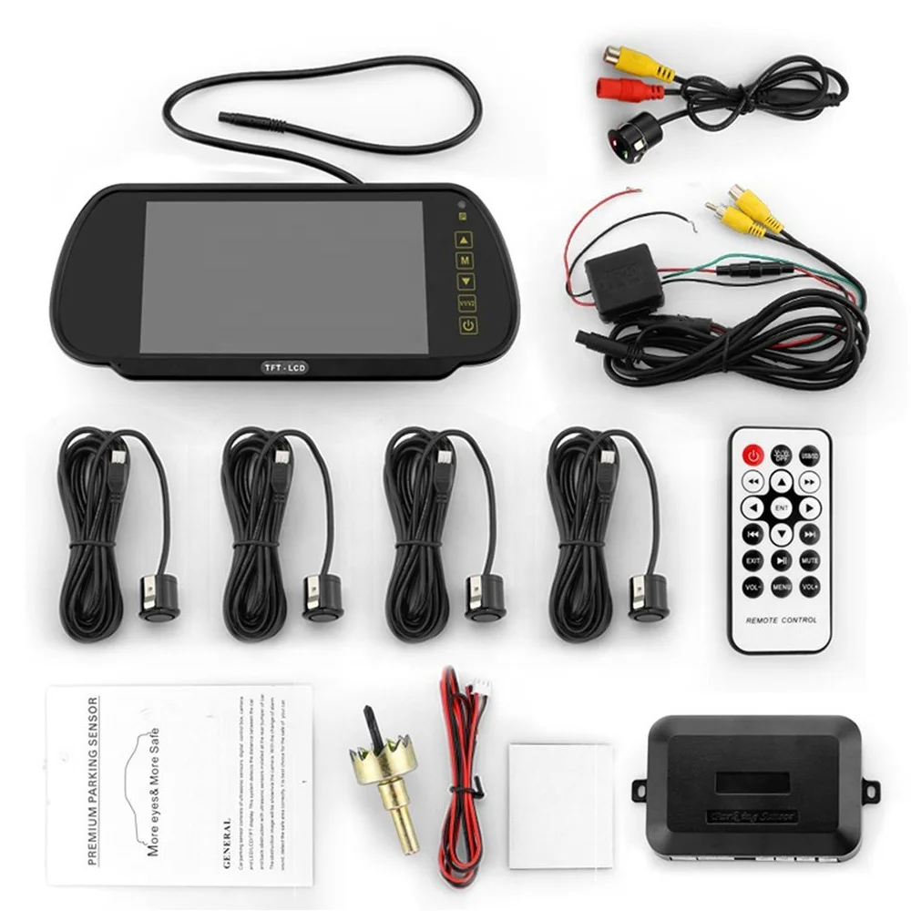 7.0 inch Rearview Mirror LCD Display 4 Sensores DE Estacionamento Assist car reversing radar blind spot parking sensor