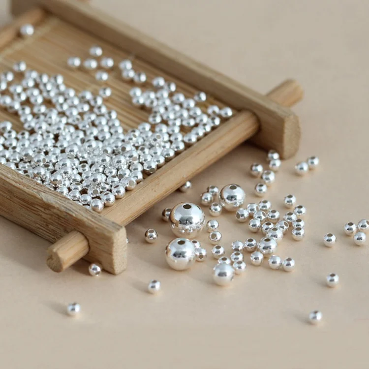 GP 100p sterling silver 925 round spacer beads 2-10mm silver ball beads permanent jewelry chains making round seamless beads