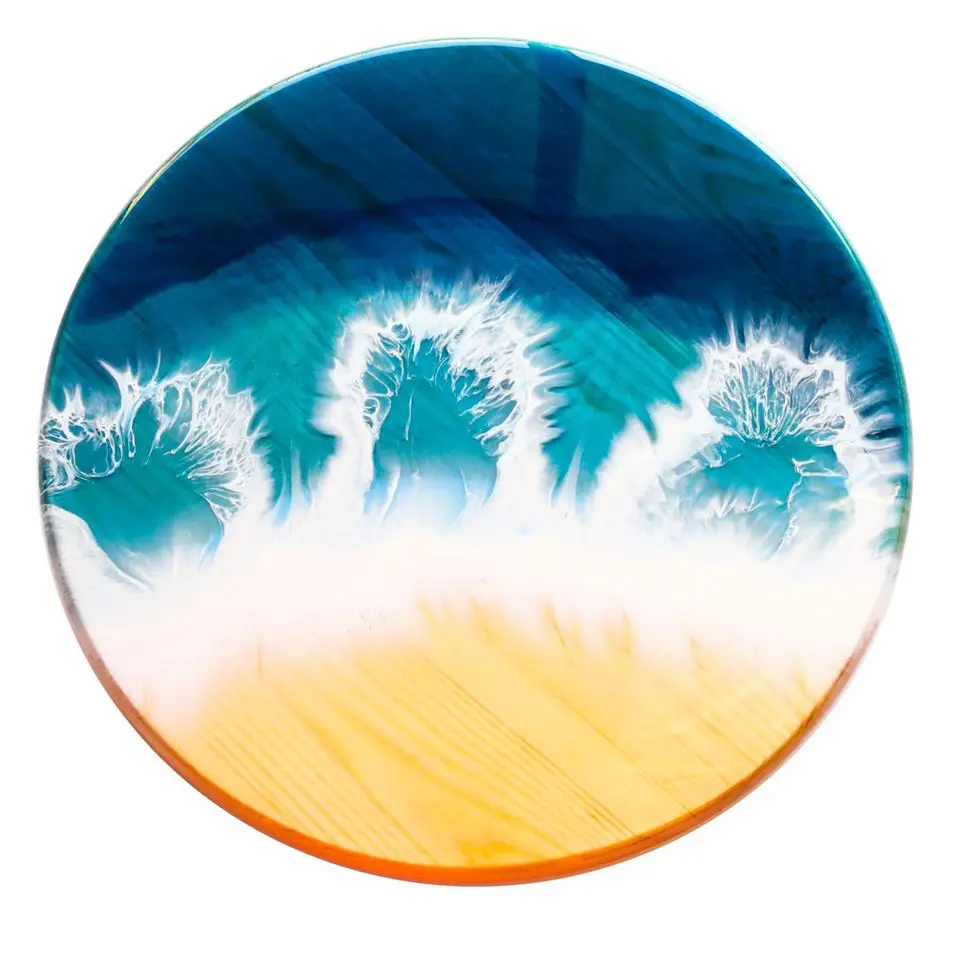 Bamboo Resin Tray Ocean Pattern Home Beach Decor Round Catering Tray For Home Hotel Restaurant