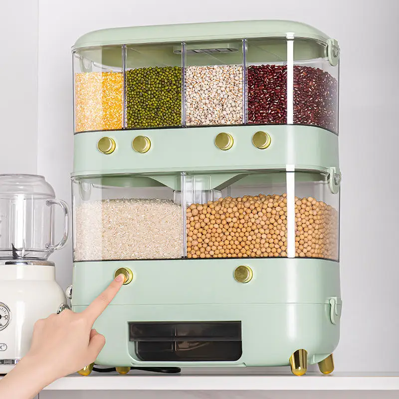 Kitchen Dry Food Cocina Bins Rice Dispensador De Cereal Bucket Grid Box Square Grain Container Dispenser Storage Plastic Drawer