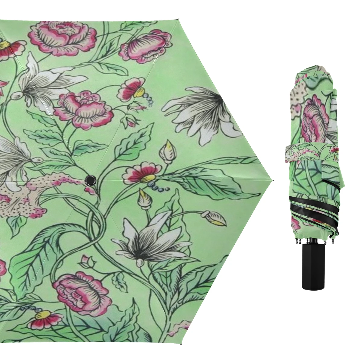 Outdoor Rain Sun 3 Fold UV Protection Windproof Women Portable Sublimation Umbrellas