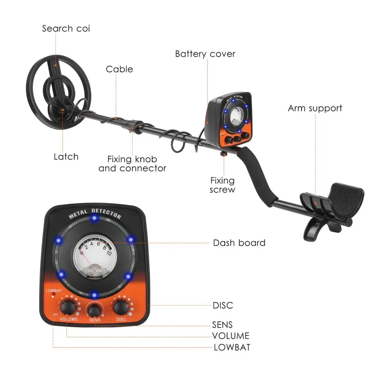 Metal Detector Adjustable Waterproof Metal Finder 38-46in Audio Flash Prompt with DISC Mode for Adults and Kids Lightweight Desi