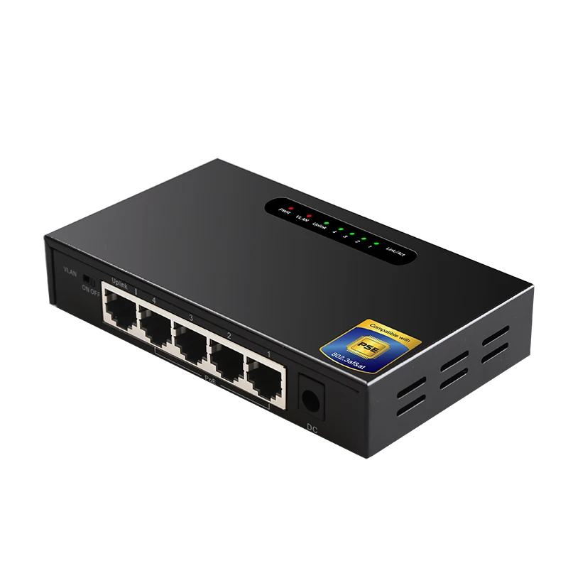 Desktop 5-Port 10/100/1000Mbps 4Port 1G PoE+1Port Uplink Ethernet Switch Unmanaged PoE Switch Vlan support
