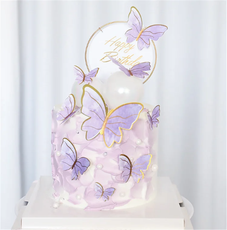 Special Exquisite Pearl Butterfly Wedding Acrylic Cake Insert Decoration Happy Birthday Cake Topper