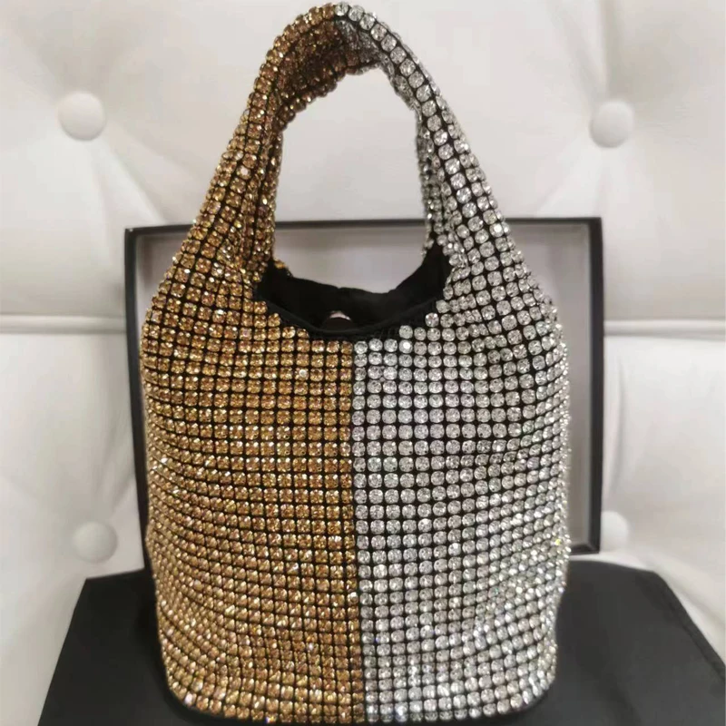 2024 Guangzhou High Quality Latest Stylish Bling Twinkle Women Basket Taiji Rhinestone Handbag Rhinestone Purse For Party