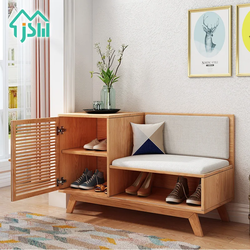 Hot sale convenience soft sponge seat wooden shoe cabinet mini shoe rack