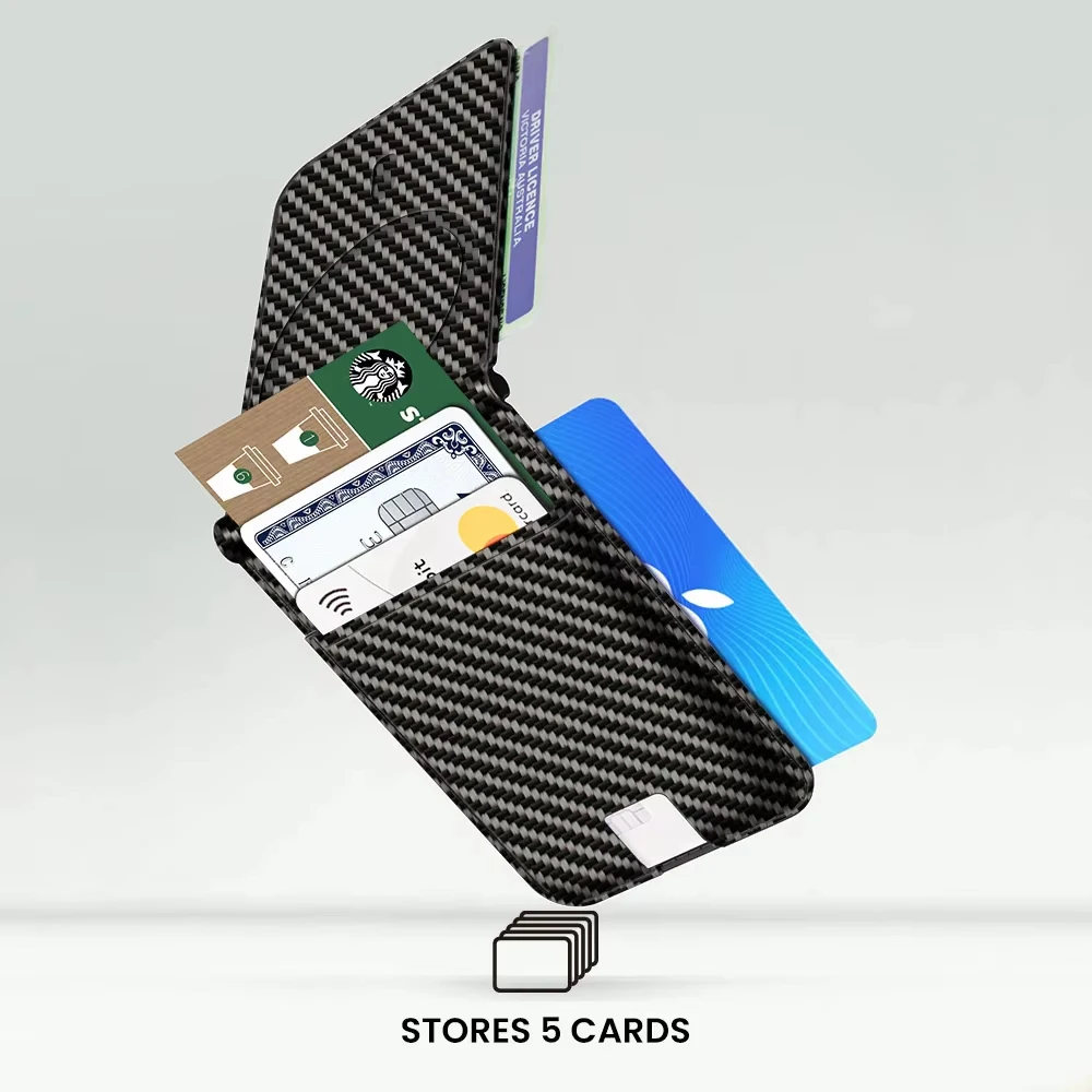 New Hot Sales Adjustable Magnetic Phone Stand Leather Credit Card Holder Wallet 2 in 1 Minimalist Carbon Fiber Leather Card Case