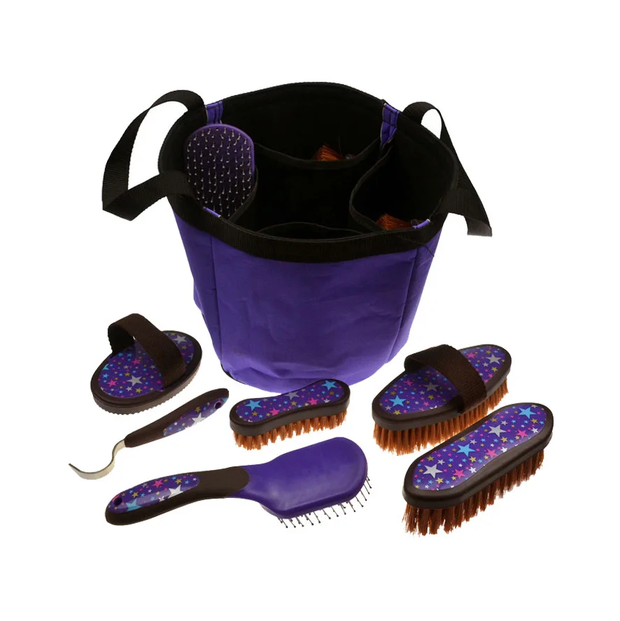 Saddlery Horse Hair Care Grooming Brush Product Cleaning Set Brush Kit With High Quality Cowhide Bag
