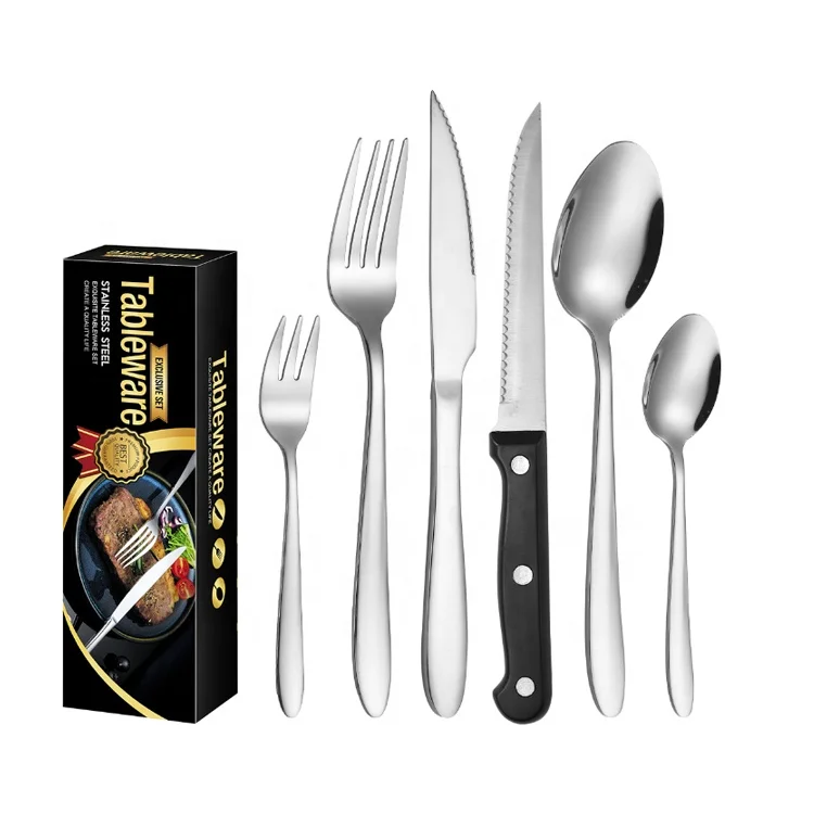 24 Piece Stainless Steel Cutlery Silverware Flatware Home Use Tableware Dinnerware Set Knife Fork Spoon Dessert Spoon
