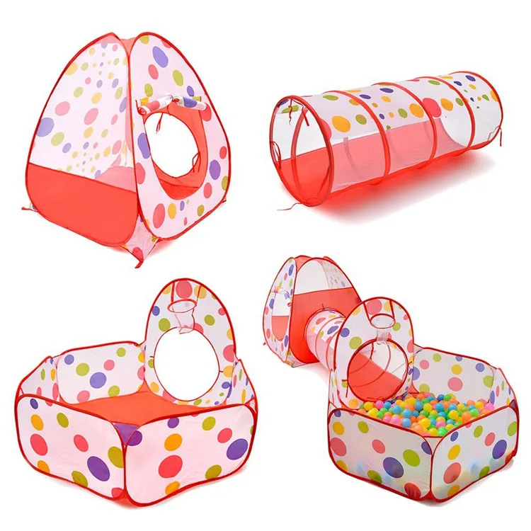 3-in-1 Portable Toy Tents For Kids Crawling Tunnel + Play Tents + Baby Ocean Ball Pool Role Play Toy Kids Tents in China Toys