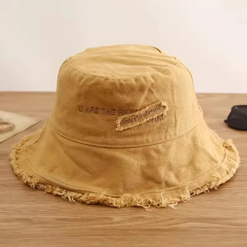 Blue and yellow custom summer beach vacation getaway fashion version versatile Japanese trendy fisherman bucket hat