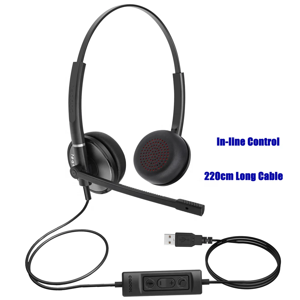 High Quality Customized Active Noise Cancelling USB Call Center Headsets With Call End Control Button for Business