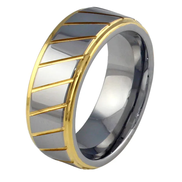POYA Jewelry Tungsten Carbide Rings for Men 8mm Gold Groove Tungsten Wedding Ring Jewelry