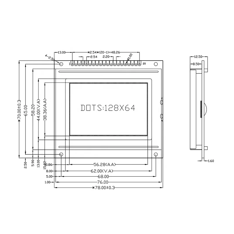  Монохромный графический ЖК-модуль TCC 128x64 20pin FSTN/STN экран дисплея