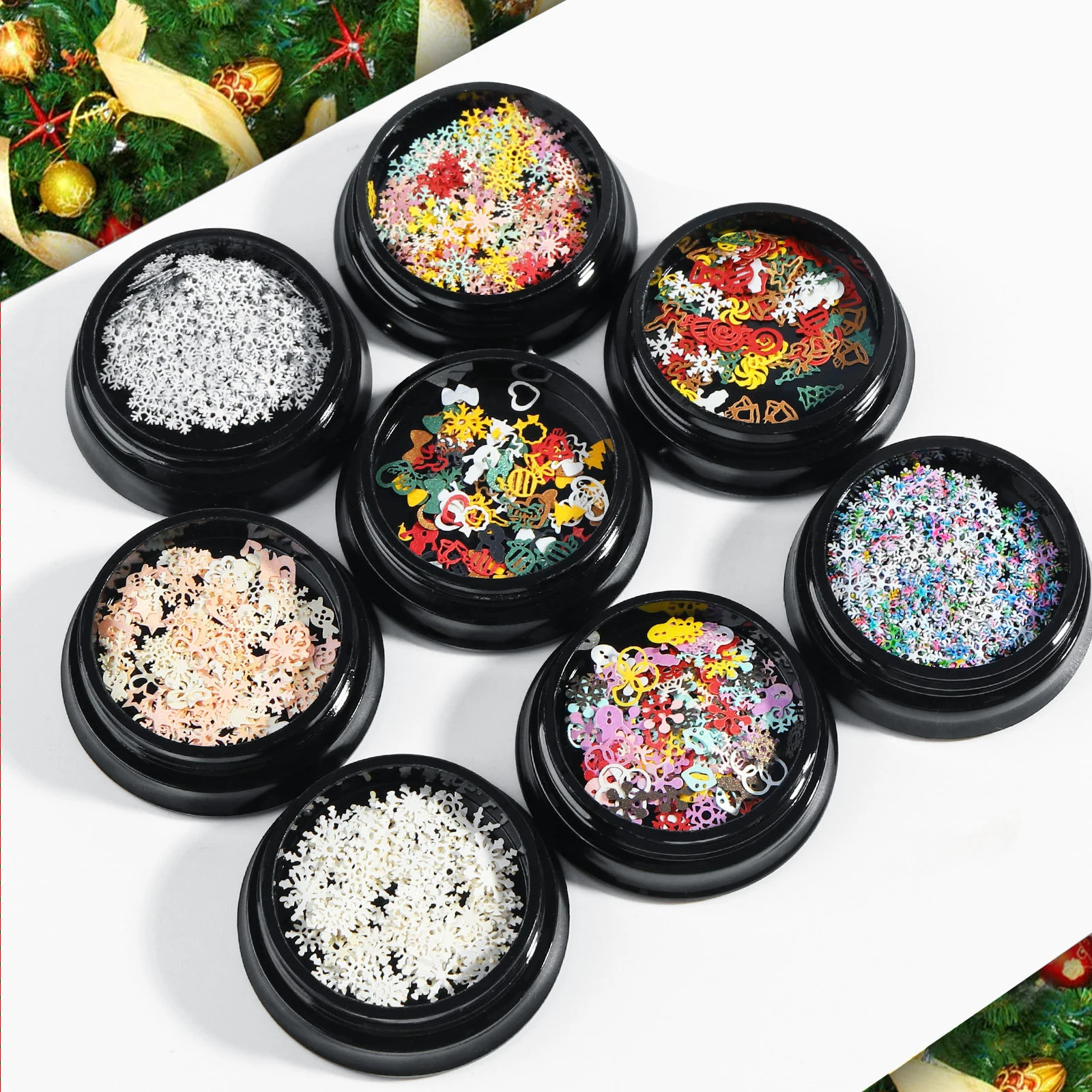Metal Nail Wrap Sticker Colorful Snowflake Nail Rhinestone Boxes Holiday Nail Decorations