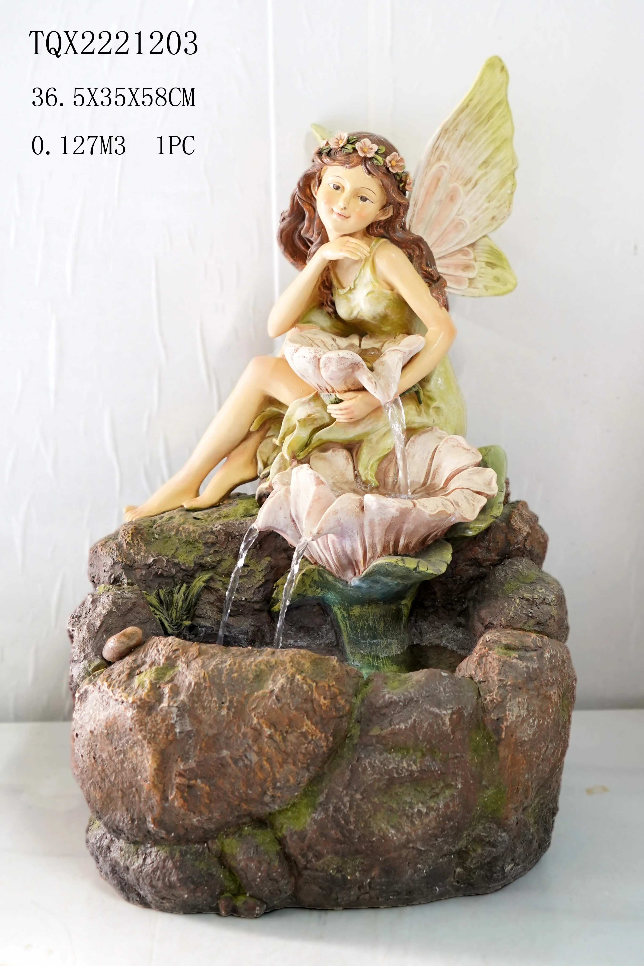 landscape garden decoration resin fairy statue water fountain outdoor