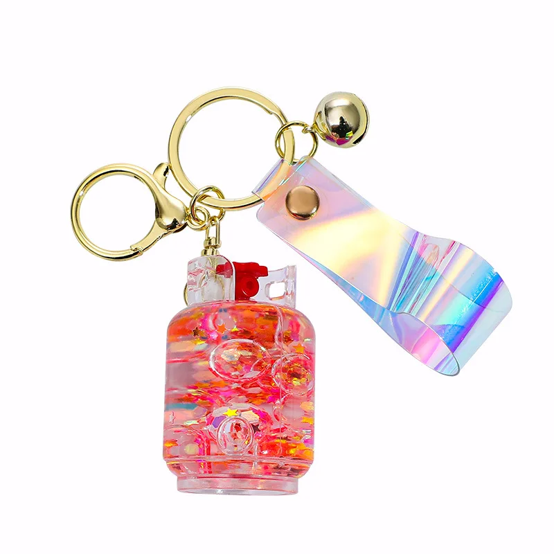 Wholesale custom acrylic keychains car accessories cute luminous keyrings cartoon sky ecofriendly liquid keychain with strap
