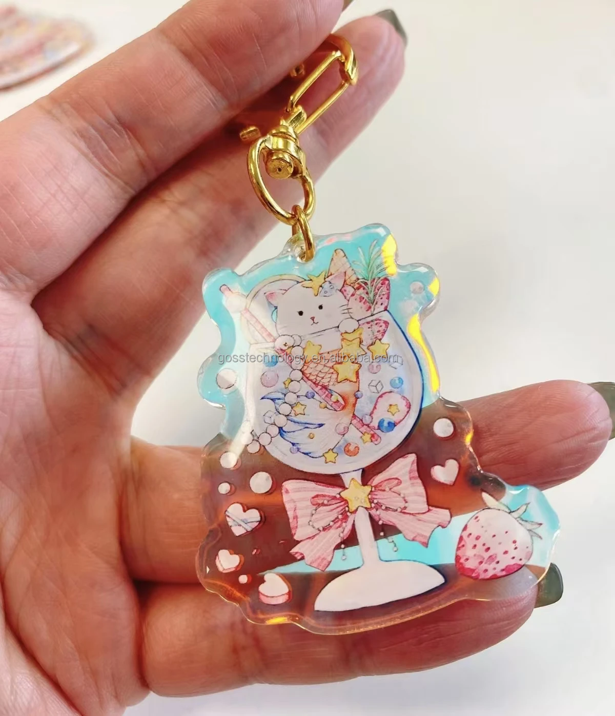 Low MOQ Custom High Quality Two-Side Printed Charm Keychain Cute Japan Anime Acrylic with Glitter epoxy acrylic charm keychain