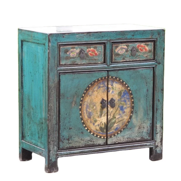 Chinese antique hand painted wooden bedside cabinet