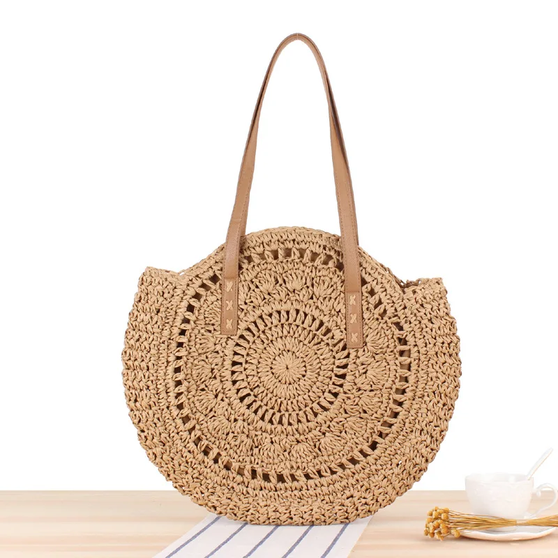 2022 Fashion Summer Tote straw Handbag Bohemian Handmade Bali Bags Round Shape Straw Beach Bag