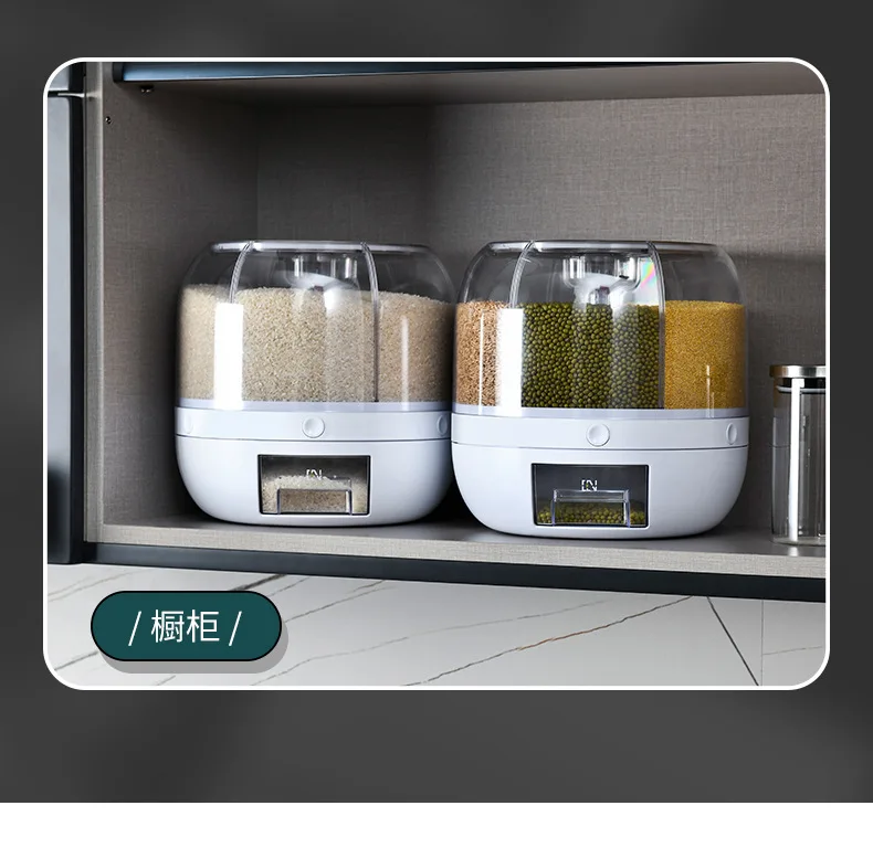 Hot Sale 6-Grid Rotary Grain Buckets Rice Dispenser Kitchen Food Grain Dispenser With Lid