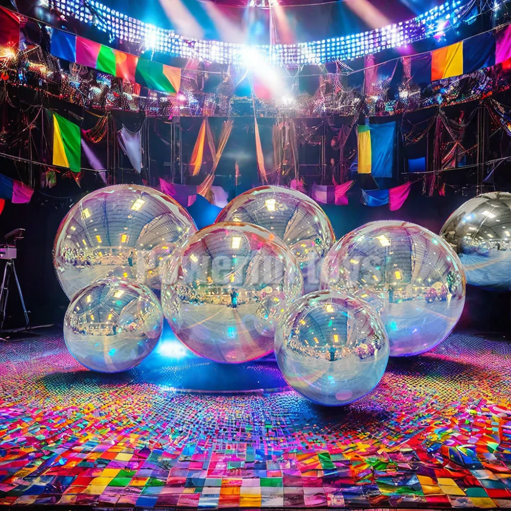Giant Silver Reflective Mirror Ball Indoor Advertising Inflatable for Festival Party Stage Show & Nightclub Decorative Balloon