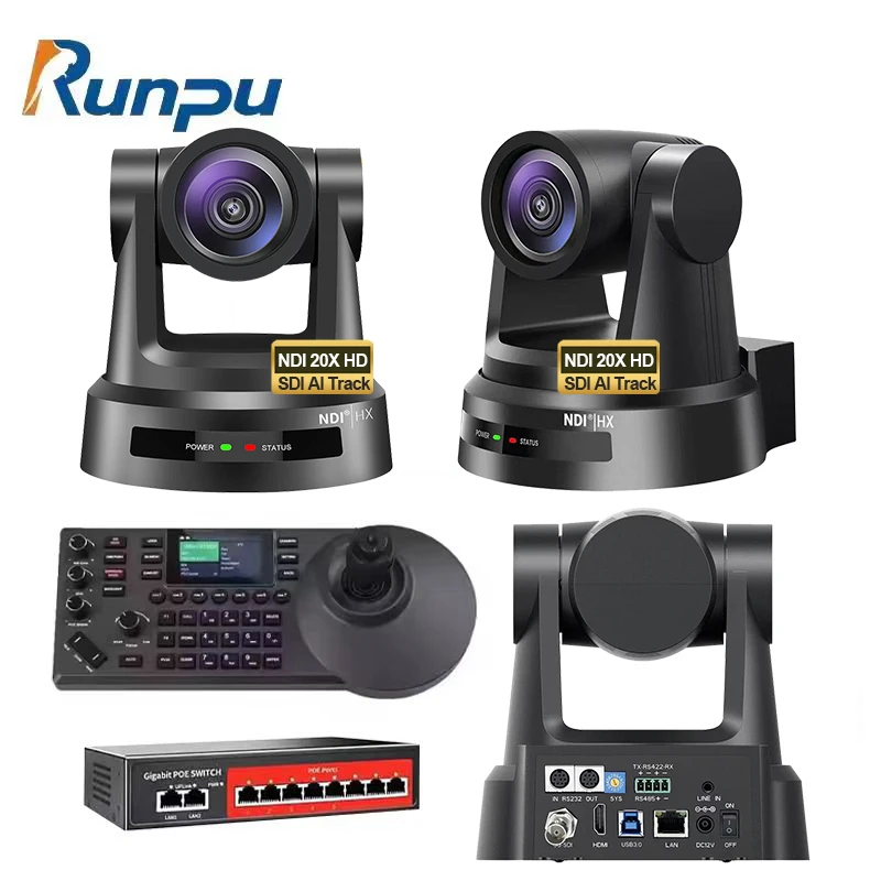 USD1398 Free Ship Kit HD690-20N=3 pcs NDI poe SDI 20X HD1080P PTZ Conference Camera lan AI track+a ip controller+poe switch