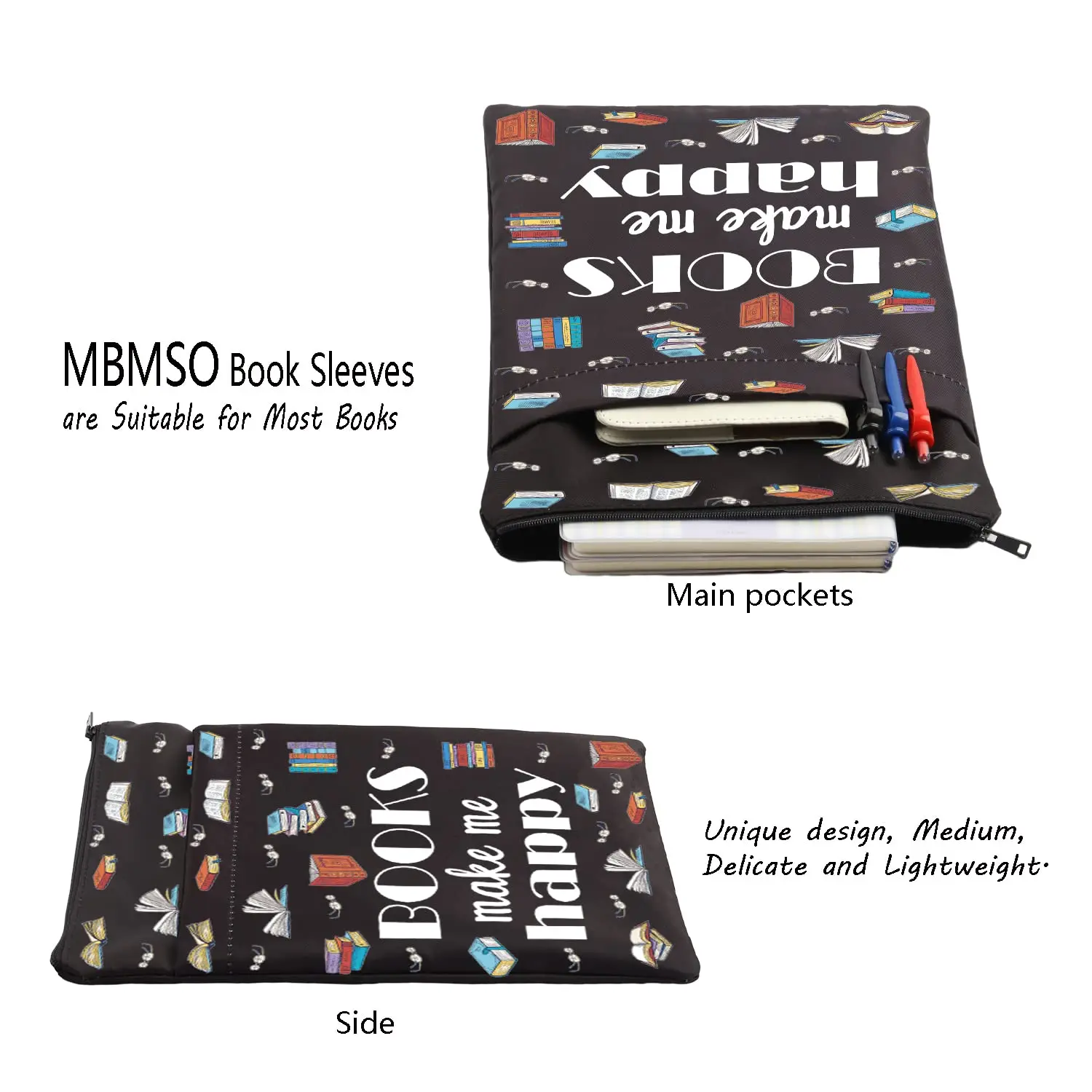 Customizable canvas book cover gift comic book protective bag with zipper reader book sleeve